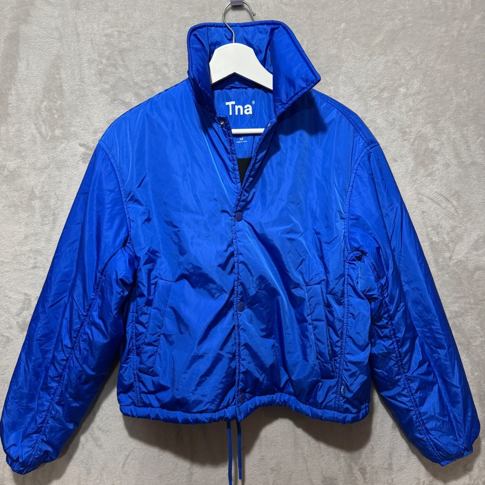 Tna Aritzia Coaches Jacket Royal Blue Econyl Nylon Puffer XS 98210
